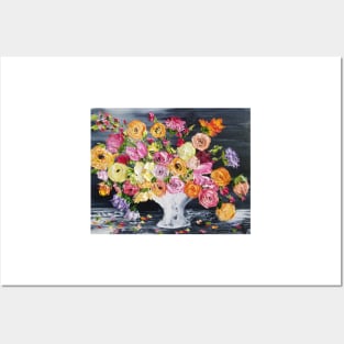 Rainbow Blooms, Gorgeous Flowers in Vase, Floral Bouquet Painting, Original Art, Textured Painting Posters and Art